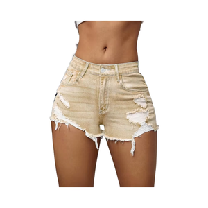 Shorts de Mezclilla para Mujer, Más Vendidos, Cintura Alta, Transpirables, Ajustados, Desgastados, Estilo Urbano de Verano, Patchwork con Lavado a la Piedra Personalizado - Product Image 5