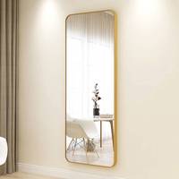 Miroir de toilette sur pied sans étagère, en aluminium brossé couleur or noir, 50*160cm