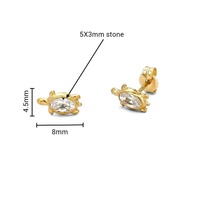 Encantadores y Modernos Pendientes de Tortuga Pequeña con Circonita de 4mm, Engaste de Bisel, Sin Níquel, Sin Plomo, Incrustaciones de Oro Amarillo, Oro Fino de 14k para Niñas