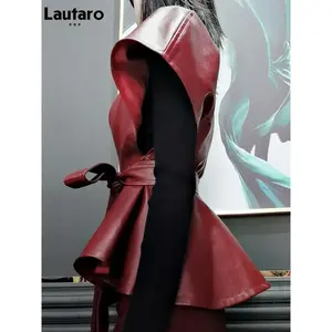 Veste en similicuir vintage surdimensionnée pour femmes et filles, avec logo personnalisé, capuche, manteau d'hiver rembourré en polyester, fourrure, grande taille, PU uni - Product Image 2