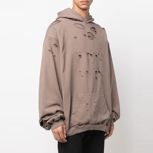 Sweat à capuche manches longues personnalisé pour hommes pour l'extérieur Fabrication professionnelle Sweats à capuche délavés à l'acide pour hommes sweat à capuche déchiré en denim - Product Image 1