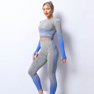 Haute qualité Gym Fitness ensemble de Yoga sans couture femmes ensemble de Yoga sans couture sport vêtements de gymnastique ensemble de Yoga Logo personnalisé - Product Image 4