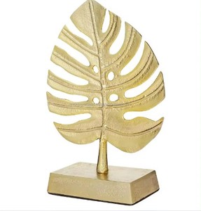 ผู้ขายร้อนทองเหลืองโลหะปาล์มใบโมเดิร์นศิลปะประติมากรรมตกแต่ง Monstera รูปปั้น - Handcrafted ในอินเดีย - Product Image 1