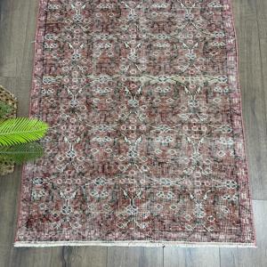 Turkish Vintage Accent Rug 2.7x5.9 ft, <b>Red</b> <b>Wool</b> Rug - Product Image 2