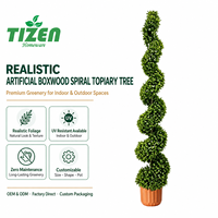 Tanaman Buatan Spiral Topiary Boxwood 150cm dalam Pot Modern Warna Oranye, Bahan PE Tahan UV untuk Dalam dan Luar Ruangan