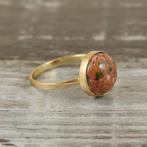 Natural Unakite Gemstone <b>Ring</b> In Gold Plated 925 <b>Sterling</b> <b>Silver</b> | Handmade <b>Adjustable</b> Statement <b>Ring</b> - Product Image 3