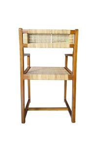 Chaise en rotin artisanale avec accoudoir-Chaise de salle à manger et de salon moderne du milieu du siècle pour salon, hôtel, bureau à domicile - Product Image 3