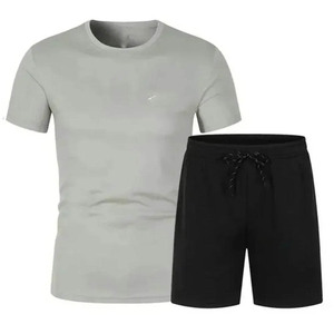 Ropa de verano para hombre, conjunto deportivo de ocio de dos piezas Vintage, venta al por mayor, pantalones cortos de manga corta transpirables sueltos, traje de camiseta para - Product Image 5