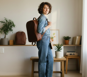 กระเป๋าเป้สะพายหลังหนังแท้สไตล์วินเทจ น้ำหนักเบา พับได้ สำหรับผู้ชายและผู้หญิง เหมาะสำหรับการเดินทาง ทำงาน และไปโรงเรียน - Product Image 4