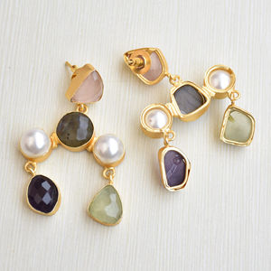 Clous en laiton ornés de pierres précieuses, vente en gros, perles artisanales, semi-précieuses, texture de laiton mat, design bohème chic, vente en gros de mode - Product Image 5