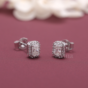 IGI Certified Lab Grown Diamond Radiant Cut Halo Stud <b>Earrings</b> S925 Sterling Silver Rectangular Diamond <b>Earrings</b> - Product Image 1