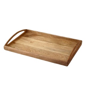 Bandeja de madera hecha a mano para servir el desayuno, con mango cortado a mano, de Acacia, con acabado Natural ¡42x25x7cm! - Product Image 1