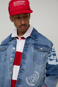 Veste en jean décontractée pour homme, design personnalisé, avec boutons, effet vieilli, strass, coupe-vent et écologique, vente en gros - Product Image 4