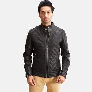 Veste en cuir véritable pour homme, vente en gros, haute qualité, fermeture éclair, col montant, imperméable et respirante, manches longues, vêtements d'extérieur - Product Image 1