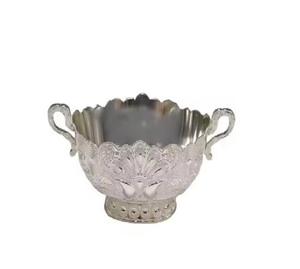 Antique Shiny Finished Silver Metal Designer Dates And <b>Snacks</b> <b>Bowl</b> With Matching Lid And Crystal Knob - Product Image 1