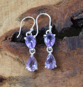 Pendientes clásicos de plata maciza 925, joyería para mujer, Plata de Ley 925, amatista, piedras preciosas, estilo bohemio, pendientes hechos a mano, regalo - Product Image 4