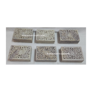 Handmade Soapstone Flower Carving Jewelry Box Rectangle Shape Best Export Quality Custom Design Available For Corporate Gift - Product Image 1