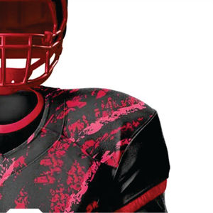 Uniforme de fútbol americano sublimado de poliéster 100% personalizado para hombres Jersey corto de equipo de sarga de aparejos negros y rojos transpirables - Product Image 4