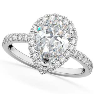 14K White Gold 2.51ct Pear Cut Halo Engagement <b>Ring</b> <b>Diamond</b> Wedding Band - Product Image 1