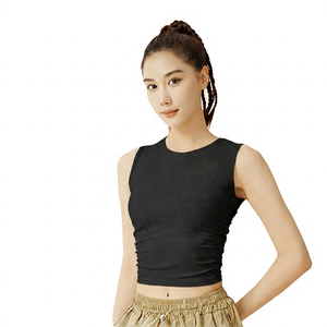 Vêtements de yoga pour femmes, blancs, sans manches, col rond, respirants, séchage rapide, écologiques, coupe ajustée, couleur unie, spandex/nylon - Product Image 2
