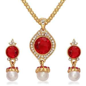 Conjunto de joyería fina Kriaa Colgante chapado en oro con piedra austriaca roja 2103006 - Product Image 1