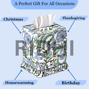 ปลอกกล่องกระดาษทิชชูผ้าฝ้ายลายพิมพ์บล็อกทำมือสีน้ำเงินโคลัมเบียแบบคลาสสิก เป็นมิตรกับสิ่งแวดล้อม ผ้าตกแต่งทรงสี่เหลี่ยม - Product Image 2