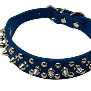 Collar de cuero con tachuelas para perros, correa azul para el cuello para cualquier raza de escenario, collares medianos y correas para mascotas - Product Image 1