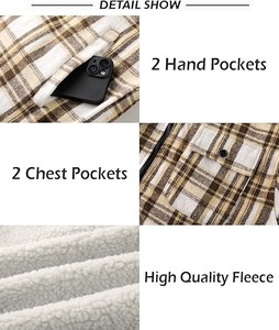 Men's Casual Style 100% Cotton <b>Sherpa</b> <b>Lined</b> Flannel Shirt Jacket Full Zip up <b>Hoodie</b> Winter Outwear Size XL Sale Discount Offer - Product Image 6