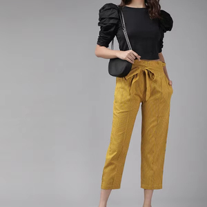 Pantalons Formels en Coton pour Femmes Coupe Droite Élastique Mi-Haute Pantalons à Séchage Rapide Portés au Quotidien Sorties Décontractées Effet Délavé Été - Product Image 1