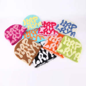 Fabricación personalizada con logotipo Gorros All Over Print Diseñador Unisex Acrílico Alta calidad Knit Jacquard Mohair Beanie Sombreros - Product Image 5