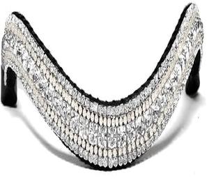 Decoración de diamantes de cristal blanco hecha a mano Bling Dressage estilo occidental banda para cejas de caballo cuero italiano personalizado disponible todos los tamaños - Product Image 1