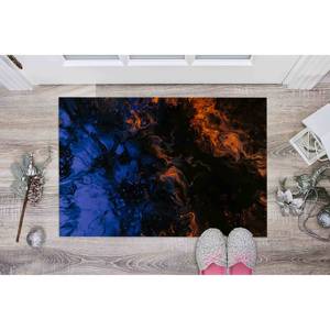 Alfombra Abstracta de Mármol: Azul Oscuro y Naranja, Decoración de Arte Moderno, con Pelo Suave - Product Image 5