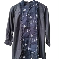 Blus Batik Nadira Formal Bahan Katun Vintage Bernapas, Flanel Panjang Kerah Tinggi, Warna Dapat Disesuaikan untuk Musim Panas, Kantor, Wanita