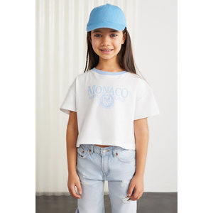 GRIMELANGE BITTEN-GRM24024 T-shirt pour filles et enfants 100% coton imprimé et à col contrasté à manches courtes - Product Image 3