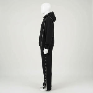 Unisex Black Hooded Tracksuit Set Full Length Zipper <b>Sweatshirt</b> Joggers Solid Color Casual Autumn Wear Breathable 100 Polyester - Product Image 4