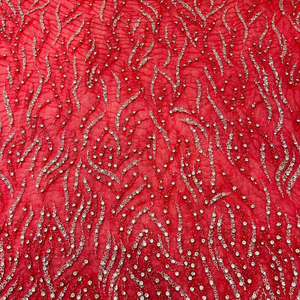 Meilleur prix 100% Polyester tissu perlé de luxe avec Zircon fait à la main fournisseur indien tissé motif de maille fabrication de vêtements de mariage - Product Image 1