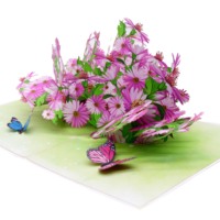 Tarjeta de Boda con Diseño de Margarita Morada en 3D, Hecha a Mano con Corte Láser, Regalos Personalizados de Vietnam, Viet-craft