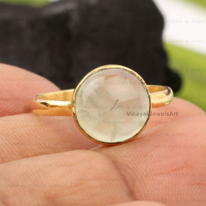 แหวนพลอยพรีไนต์ทรงกลม10x10มม. ธรรมชาติอันเป็นเอกลักษณ์925เงินสเตอร์ลิงชุบทองความยาวไม่เหมือนใครเครื่องประดับที่ดีของผู้หญิง - Product Image 1