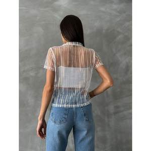 Topshow Cream <b>Sequined</b> Tulle <b>T</b>-<b>shirts</b> Wholesale Product with Sequin Fabric - Product Image 1