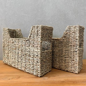 Divided seagrass file stand sustainable raffia magazine container desktop office table accessories - Product Image 2