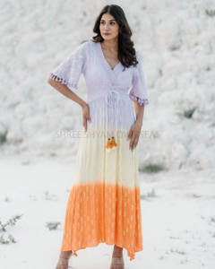 ชุดเดรสแขน3/4สำหรับผู้หญิงผ้าย้อมหลายสีชุดเดรสยาวสไตล์คาฟตันสำหรับชายทะเลฤดูร้อน - Product Image 1