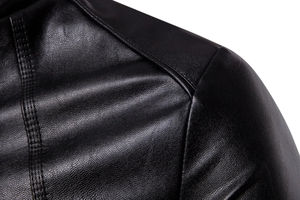 Veste en cuir noire d'hiver à la mode sur mesure en gros avec col montant et fermeture éclair, matériau de haute qualité pour hommes - Product Image 4