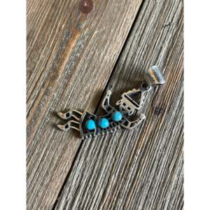 Tony Yazzie Kingman Turquoise & 14K Gold Pendant with Diamond Rhodium Plated Ethnic Style Carto - Product Image 2