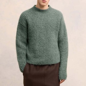 High Quality Custom Men's Winter Warm Mohair <b>Sweaters</b> with Long Sleeves Crew Neck Breathable Anti-Shrink Knit Pullover Clothing - Product Image 1