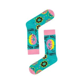 Calcetines hasta el tobillo con estampado Donut Worry Be Happy, coloridos y transpirables para uso diario - Product Image 1