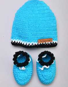 ชุดหมวกและถุงเท้าเด็กทารกถักมือจากผ้าฝ้ายออร์แกนิค 100% งานฝีมือ  ชุดลำลองสำหรับเด็ก - Product Image 4