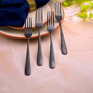 <b>Black</b> Flame Eco-Friendly and Sustainable Stainless Steel <b>Dinner</b> Forks <b>Set</b> of 4 for Back to School - Product Image 4