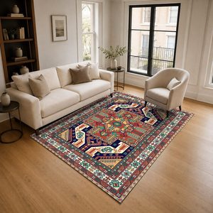 Tapis RUGS DEPOT LXDP-0506 en gros, rouge bordeaux, ethnique, kilim, imprimé numériquement, lavable en machine, chenille, antidérapant - Product Image 2
