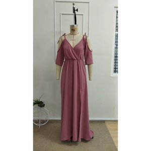 Women's Short Sleeve <b>Wrap</b> Neck Slit Detail Long Aerobin Dress, 34950 - <b>Pink</b> - Product Image 4