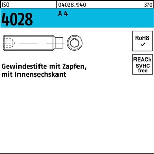Goupille filetée ISO 4028 M10 X 20 A4 Hexagone interne 100 pièces - Product Image 1